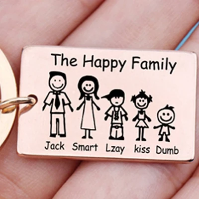 Engraved Keychain 1 Модный семейный брелок для ключей с гравировкой «Счастливая семья», индивидуальное имя семьи для родителей, подарок для членов семьи, брелок для ключей - Color: Engraved Keychain 1
