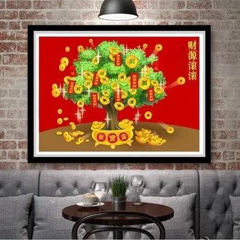 

5D Rubik's Cube Diamond Painting New Style Cross Green Fortune Tree Money Tree Lucky Fortune Fortune Rolling Cross Stitch