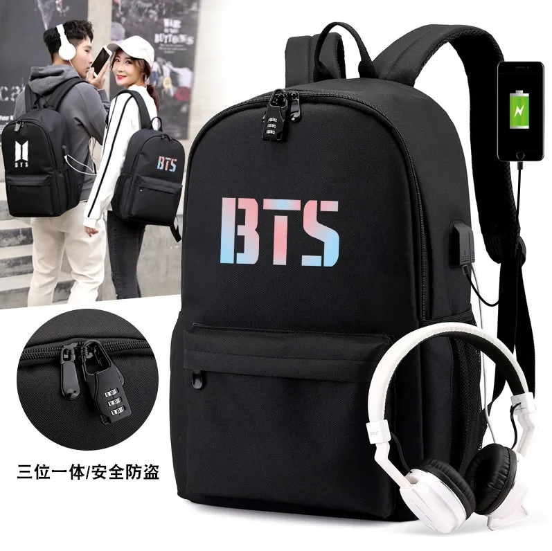 

New Style Hot Selling Bulletproof Juvenile Starry Bag School Bag BTS Backpack Student Bags USB Shackles Bag