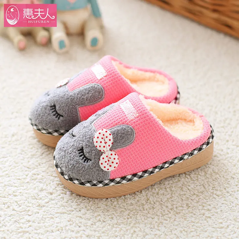Children Indoor Slippers Warm Plush Cartoon Style Boys Girls Winter Home Floor Shoes Slip On Soft Kids Bedroom Slides SH080403