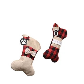 

Funny Christmas Bone Socks Ornaments Red Black Plaid Pattern Children Gift Candy Bag Christmas Decoration for Home Shopping Mall