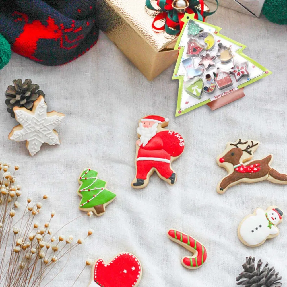10PCS SET Stainless Steel Bakeware Moulds Christmas Tree Series Home Kitchen DIY Biscuit Cutter Dessert Cake 3