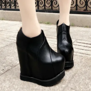 

15 Cm Super High Heels Waterproof Platform Women's Boots 2019 Increase Within Thick-Sole Wedges Ankle Boots Fashion Short Boots