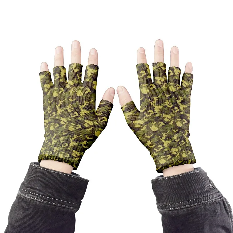 Half-Finger Gloves Camouflage Pattern Print Full Finger Gloves Men's Women's Outdoor Garden Work Gloves Cycling Fishing Gloves