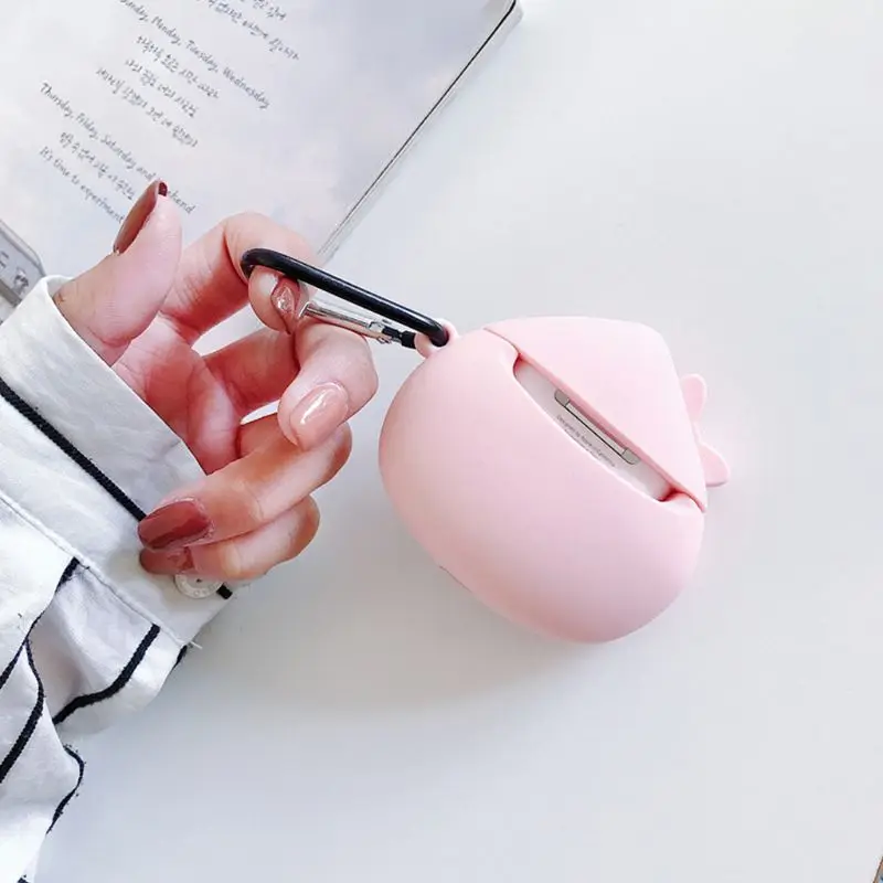Розовый персиковый защитный чехол силиконовый чехол с карабином для Airpods 1/2
