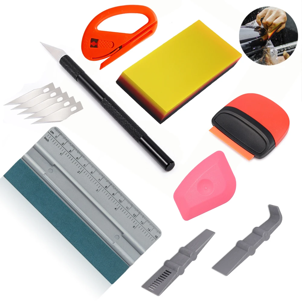 Car Wrap Tools Kit Carbon Fiber Big Scale Felt Squeegee Scraper Vinyl