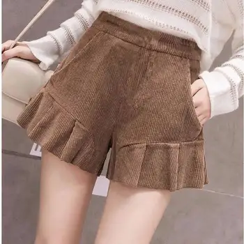 

NEW Autumn Big Size Girl Loose Corduroy Shorts Women Pink A-line Shorts Lady High Waist Shorts Streatwear Hot G1220
