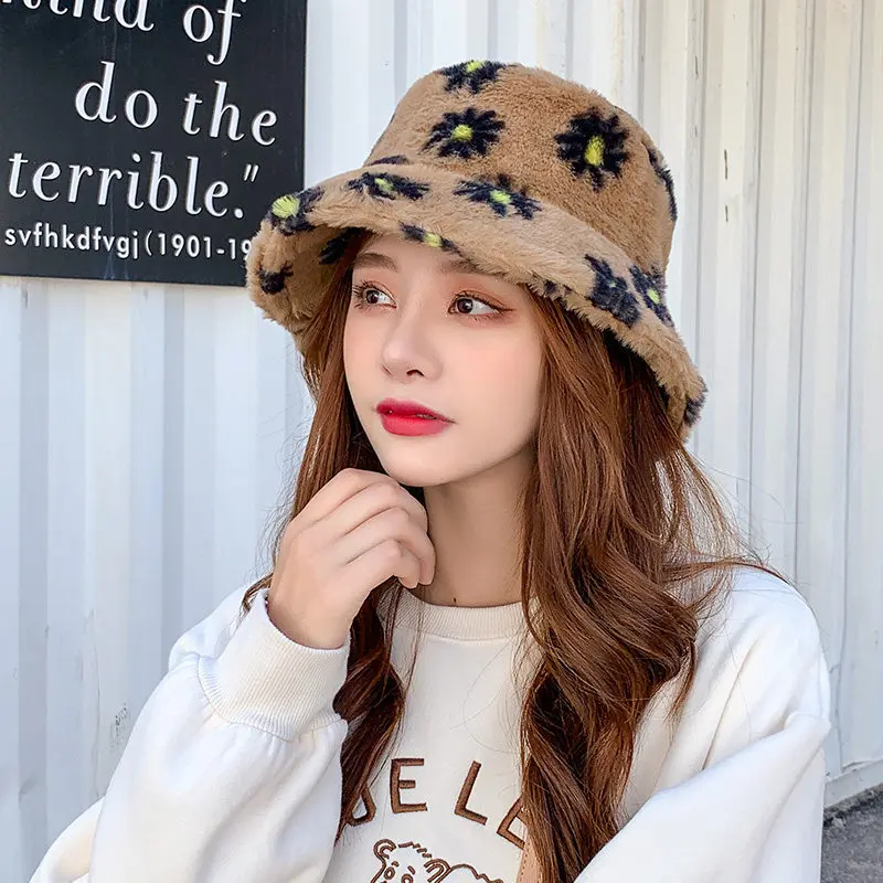 Fashion winter hat Fur Bucket Hats for Women Letter Zebra Leopard Warm Panama Black White Vintage Fisherman bucket Hats