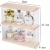 Perfume Organizer Dustproof Transparent Cosmetic Skincare Display Stand Acrylic Solid Wood Dressing Table Desktop Storage Box 6