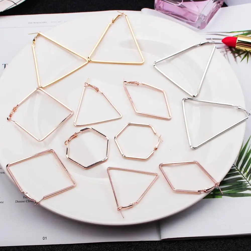 Fashion Korea Geometric Hoops Earring For Women Gold Color Punk Style Rings Women Earring Fashion Jewelry 2021 Trend,1 Pair
