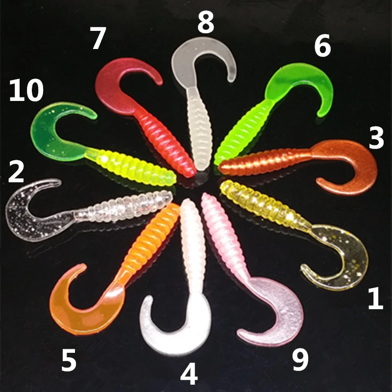 10 Colors Silicone Rubber Fake Maggots Bait Luminous Mini Curly Tail Grubs Soft Worms Fishing Lures 3.5cm 5.5cm 7cm Fishing Bait