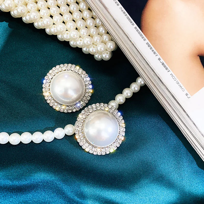 FYUAN, большие серьги-гвоздики из искусственного жемчуга для женщин, девушек, круглые геометрические стразы, серьги, вечерние, свадебные ювелирные изделия, подарки