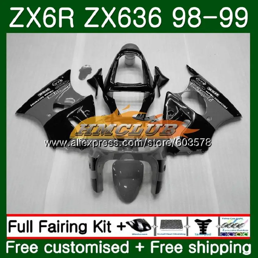 Корпус для KAWASAKI ZX-6R ZX-636 ZX600 ZX600CC 98 99 105CL. 97 серого и черного цветов, 600CC ZX636 ZX6R 98 99 ZX 636 ZX 6R 1998 1999 обтекатели