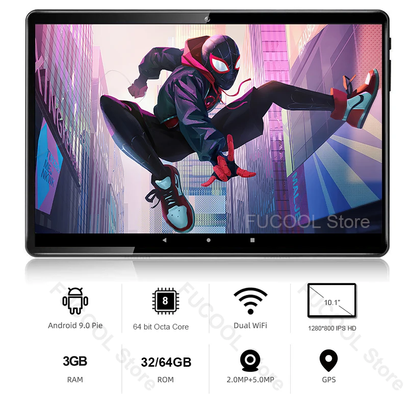 Планшет Android 2020 pie OS 10 дюймов 3G FDD LTE B ОЗУ 64 ГБ 8 ядер 9 0x1280 Wi-Fi Bluetooth GPS подарок 800 |