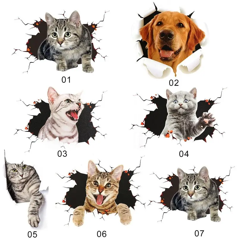 

1PC Car Stickers Car 3D Stereo Cat Big Dog Scratch Masking Sticker Cute Cat Car Sticker 3D Animal Vinyl Decal Reflective