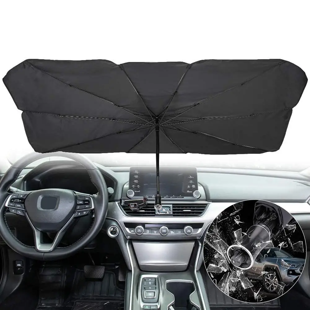 

80% HOT SALES!!! 2-in-1 Car Auto Windshield Sun Shade Protection Umbrella Emergency Safety Hammer