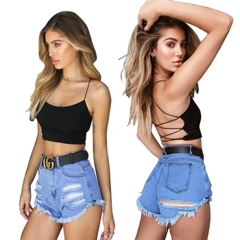 

Women Summer cotton backless bandage lace up crop tops 2020 summer women fashion sexy female camis regata feminina camisa femini