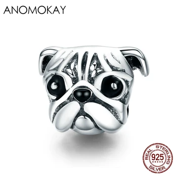 

Anomokay 100% 925 Sterling Silver Cute Pug Dog Head Charm fit Bracelet & Necklace Lovely S925 Silver Animal Bead for DIY Jewelry