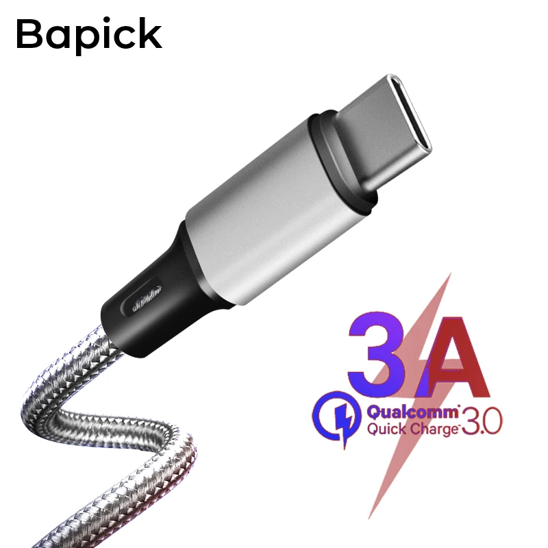 Bapick 3A usb type-C кабель для samsung S9 S10 Xiaomi Redmi huawei USB зарядное устройство кабель для передачи данных 0,25 м 1 м 2 м 3 м провод для мобильного телефона