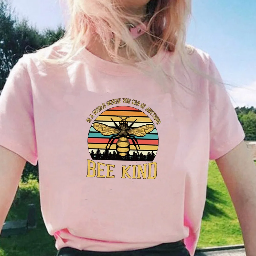 Bee kind Графические футболки Женская Модная хлопковая Футболка с принтом хипстер гранж Tumblr Повседневная Свободная Женская одежда