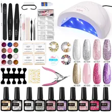 Azure beauty 35 шт./лот Светодиодная лампа Гель-лак для ногтей Набор Для лаков полный набор маникюрные инструменты для ногтей Блеск Гель-лак набор длительный УФ-гель
