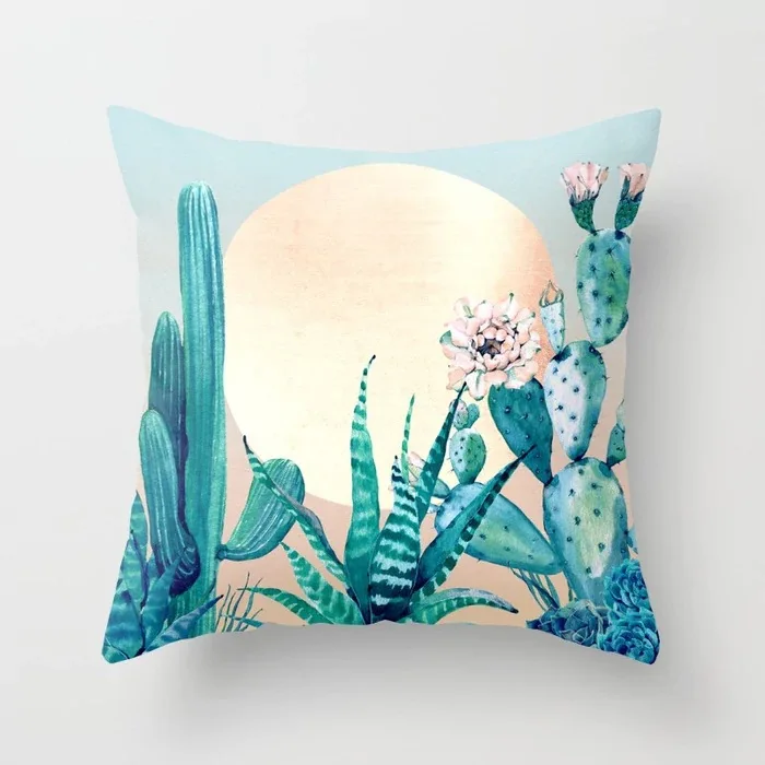 Женская наволочка персиковая кожа с зеленым растительным рисунком декоративные