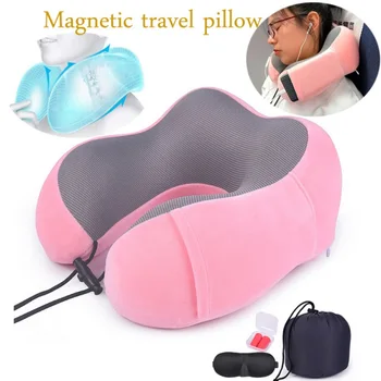 

Portable Memory Foam Travel Neck Pillow Cushion With Eye Mask & Earplugs & Storage Bag Support Your Neck Head For Airplanes Cars