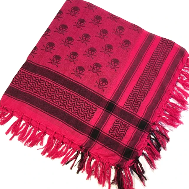 Outdoor Arab Keffiyeh Shemagh Scarf Hiking Military Tactical Hunting Camping Scarves with Tassel Desert Scarf Army Headshawl rose red