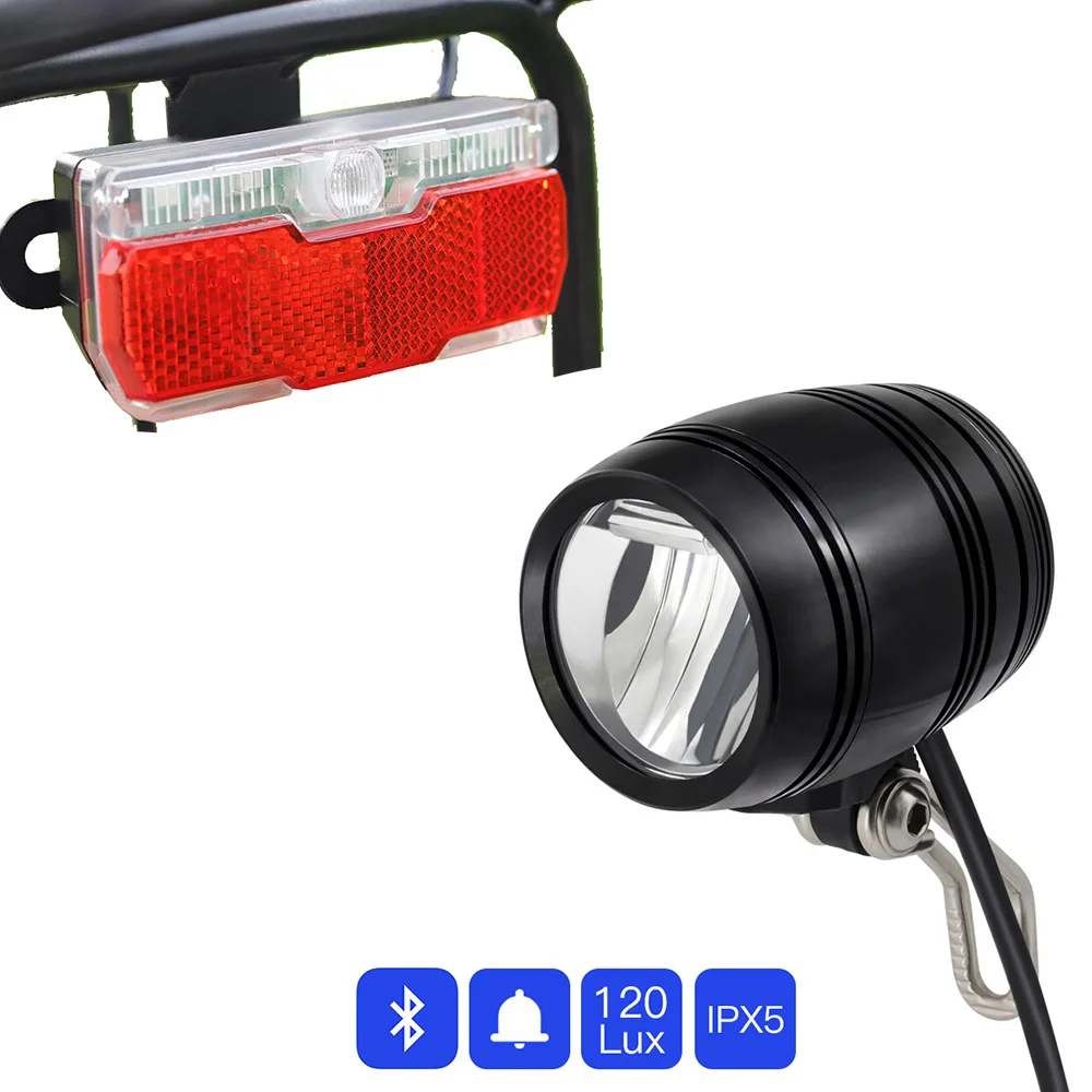 Front and rear light Onature Ebike головной светильник с Bluetooth спикер Рог светодиодный Электрический свет для велосипеда и 12 В 24 в 36 в 48 в 60 в E велосипед задний светильник - Цвет: Front and rear light