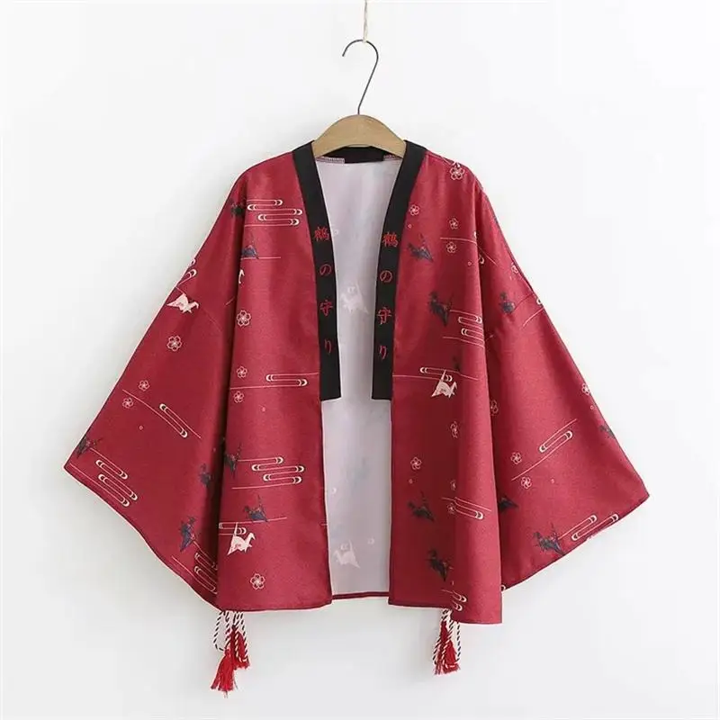 Милая девушка Haori аниме классический Гейша Косплей костюмы лето солнцезащитный крем уличная японское кимоно юката блузка Blouse - Цвет: Claret Coat