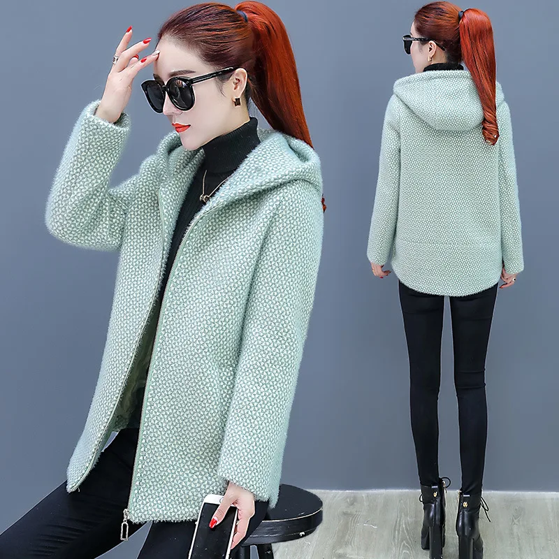 

Fake Huang Gold Mink Coat Women's 2019 New Style Fall And Winter Clothes Korean-style Loose-Fit on Clothes Winter Graceful Hoode