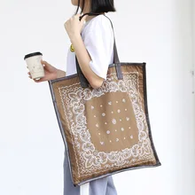 Женская Студенческая тканевая сумка через плечо с растительным принтом для покупок и путешествий, многоразовые сумки для девочек