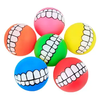

LanLan Dog Tooth Molar Ball 7.5cm Vinyl Funny Chew Squeaky Sound Training Pet Toy Random Color