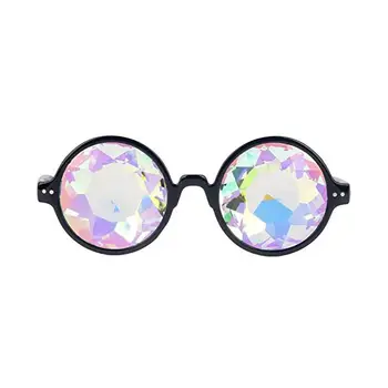 

1pc Kaleidoscope Glasses Rainbow Rave Wormhole Prisma Diffraction Eyeglass (Black)