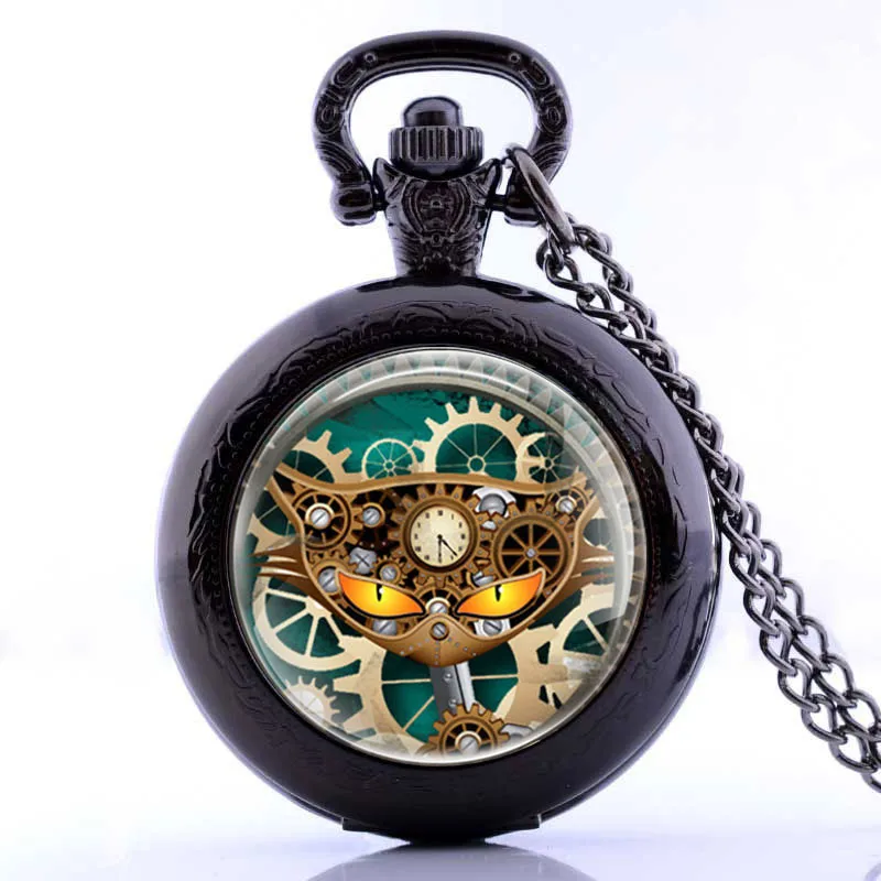Vintage Zodiac Pattern Pocket Watch Modern Necklace Chain Copper Retro Style Twelve Constellation Men Women Clock Gift - Цвет: Black 35 mm