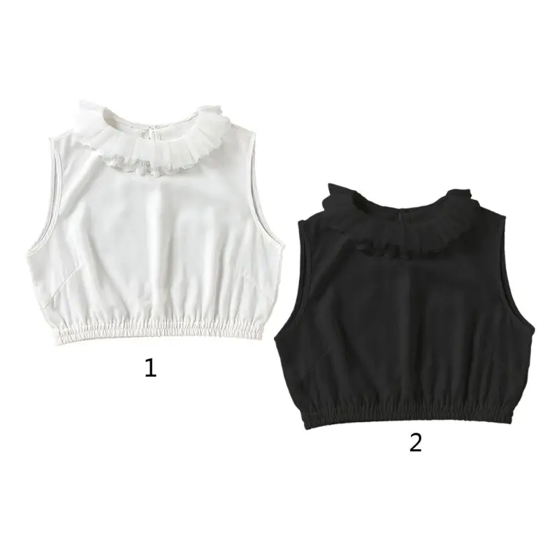 

Double Layer Tulle Lace Ruffles Lapel Fake Collar Womens Decorative Half-Shirt