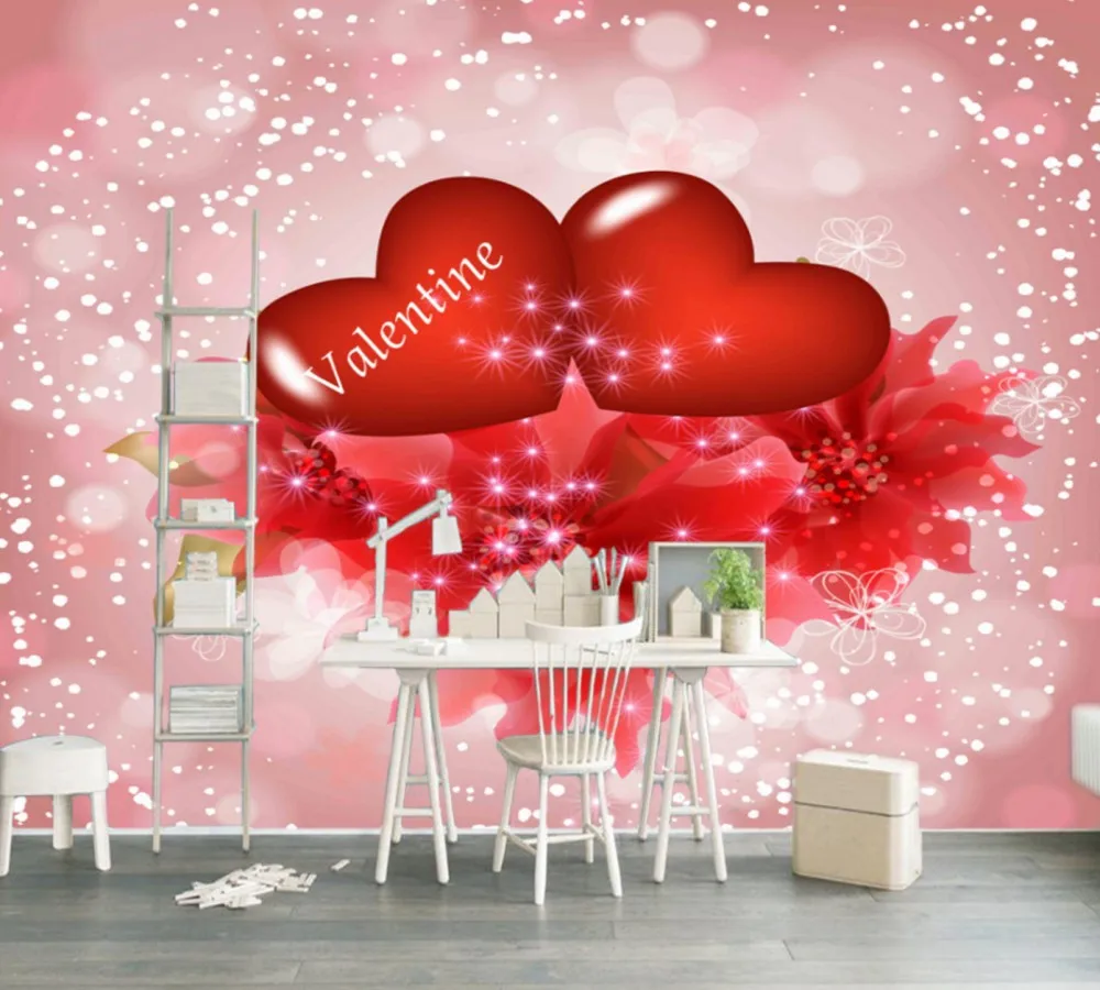 

Drop Shipping Heart To Heart Love Decorative Wall Custom 3d Wedding Celebration Decoration Mural Romantic Valentine Wallpaper