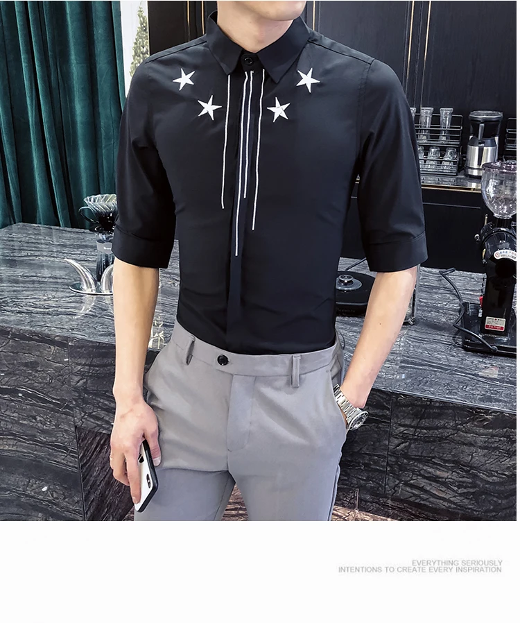 Мужские рубашки с вышивкой Camisa Masculina, повседневная приталенная Мужская рубашка в деловом стиле, мужские вечерние рубашки, Клубная уличная одежда