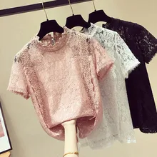 Женские Белые Кружевные блузы Kawaii модные офисные тонкие
