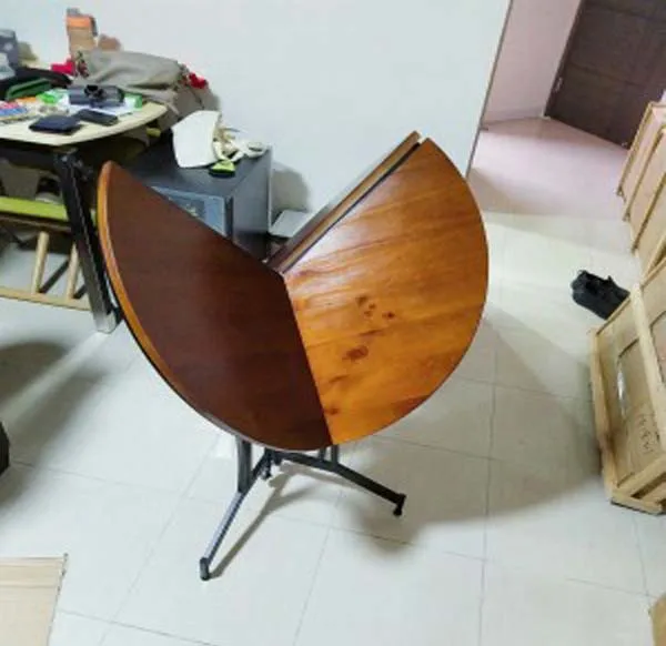 100cm Solid Wood Round Dinning Table Foldable Iron Wood Table Multifunctional Round Table Customize Table