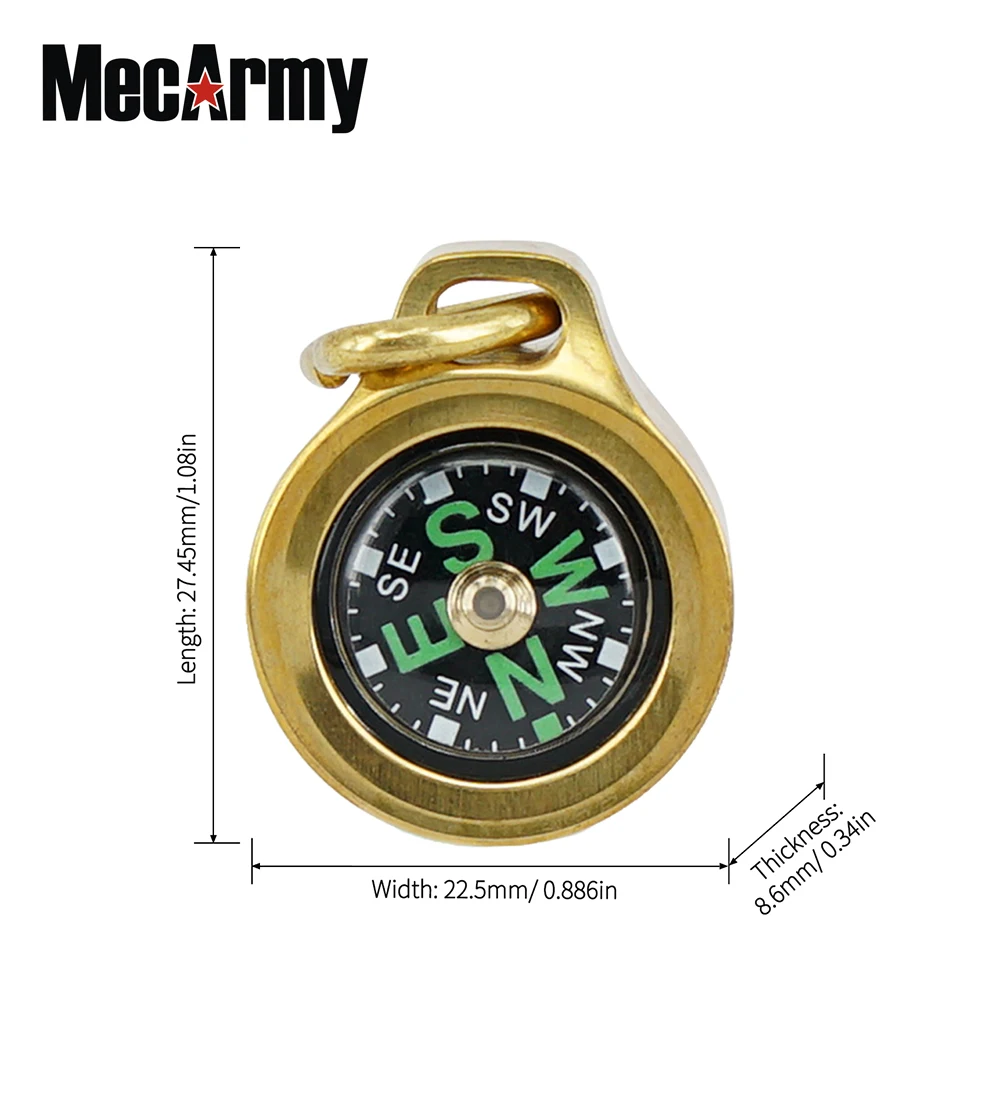 MecArmy Brass Outdoor Compass Pendant with Lanyard