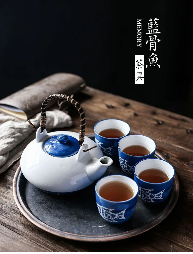 Fish tea set Japanese high-temperature glaze color one pot four cup teapot tea cup gift box set