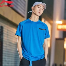 Li-Ning мужская тренировочная Серия короткий рукав топ на сухой дышащий полиэстер подкладка комфорт Спортивная футболка ATSP065 MTS3076
