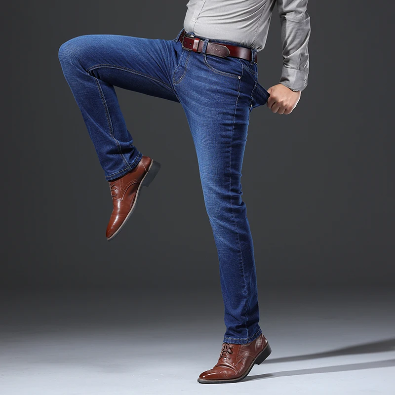 Осень зима новые мужские облегающие джинсы деловые повседневные Эластичные Обтягивающие джинсы черные синие джинсовые штаны мужские Брендовые брюки 38 40