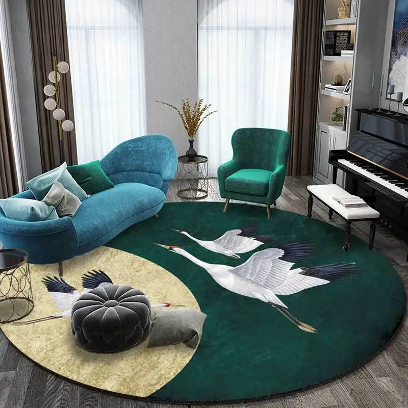 

luxury gold dark green white crane flying crane living room bedroom hanging basket chair round floor mat carpet