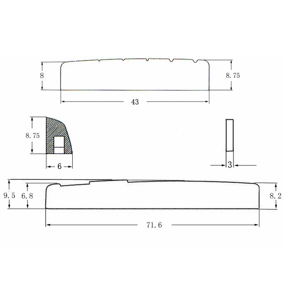 6 String Nut Bridge Saddles And Nut + 6pcs Guitar Bone Bridges Pins For Acoustic Guitar