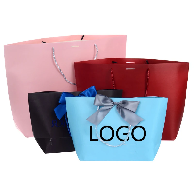 

10Pcs/Pack Favor Bow Ribbon Gift Bag Recyclable DIY Paper Bags For Clothes Wedding Birthday Party With Handles Celebration Decor