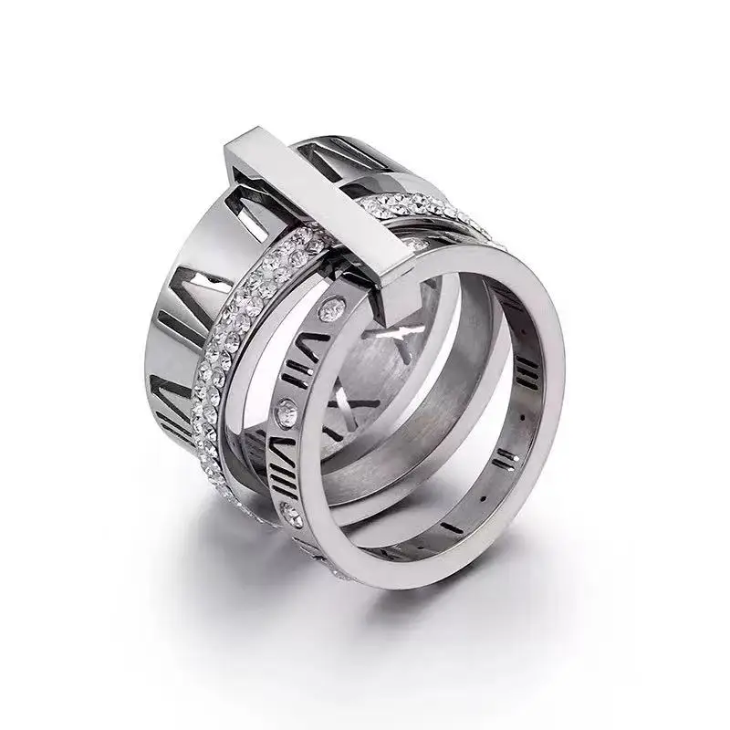 Wedding Rings Finger Rings Fashion Rings Gold Rings Luxury Rhinestone Rings For Women Stainless Steel Gold/Silver Color Roman Numerals Finger Rings Female Wedding Engagement