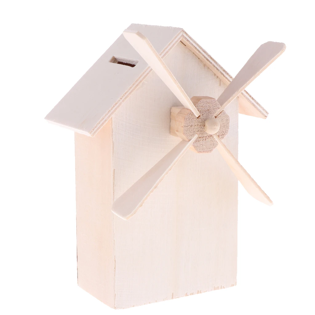 Unpainted Wood Craft Windmill Coin Bank Money Box Piggy Bank For Crafting Decorating Children's DIY Projects