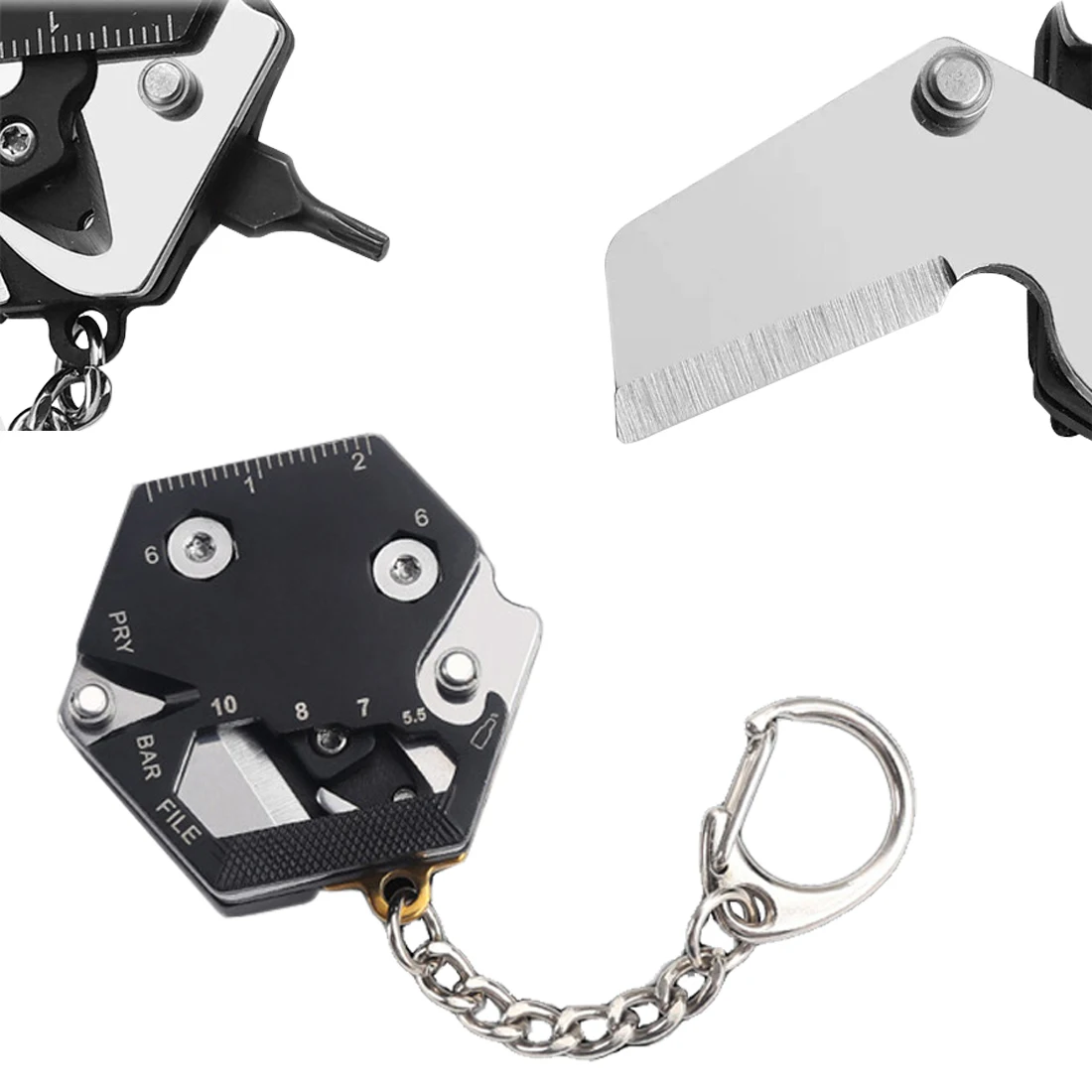 

Multitool Keychain Hexagonal Kit Folding Mini Pocket Survival Tool Set Stainless Steel with Knife Micro Screw Driver Set Bottle